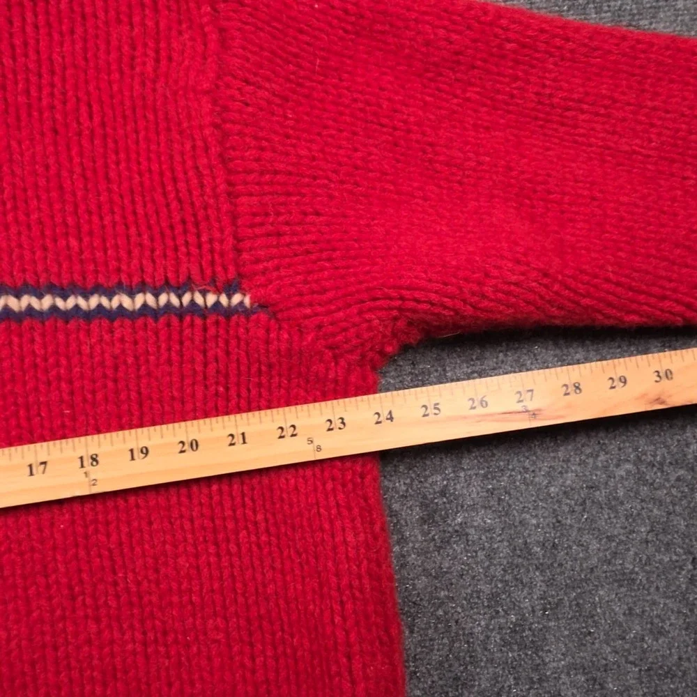 J.Crew Hand Knit Crewneck Sweater Mens XL Red Wool Striped Pullover